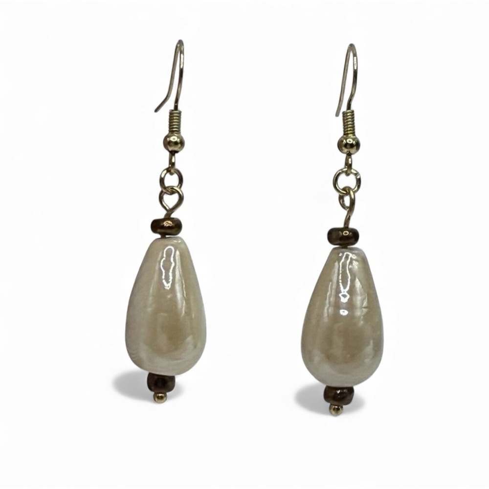 Reimagined Tan Iridescent Ceramic Dangle Earrings